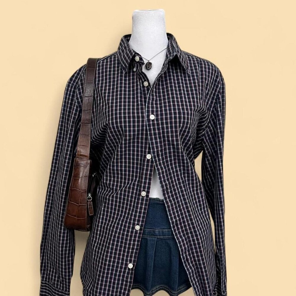 untukit blue red plaid preppy indie skater button up shirt